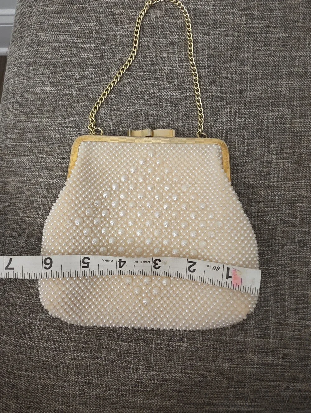 Vintage 1960s Le Jule Ivory Faux Pearl Beaded Evening Clutch